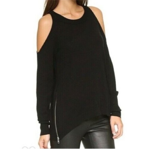 RAMY BROOK Tasha Cold Shoulder Side Zip Black Wool Sweater Top Size S - Picture 2 of 9